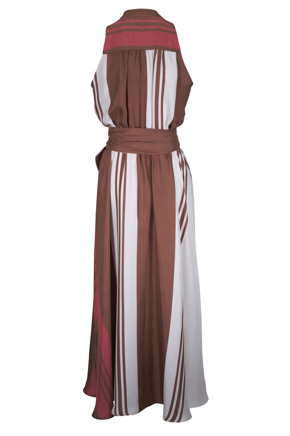 Kiton Multicolor Stripe Silk Vertical Sleeveless Dress - view 3