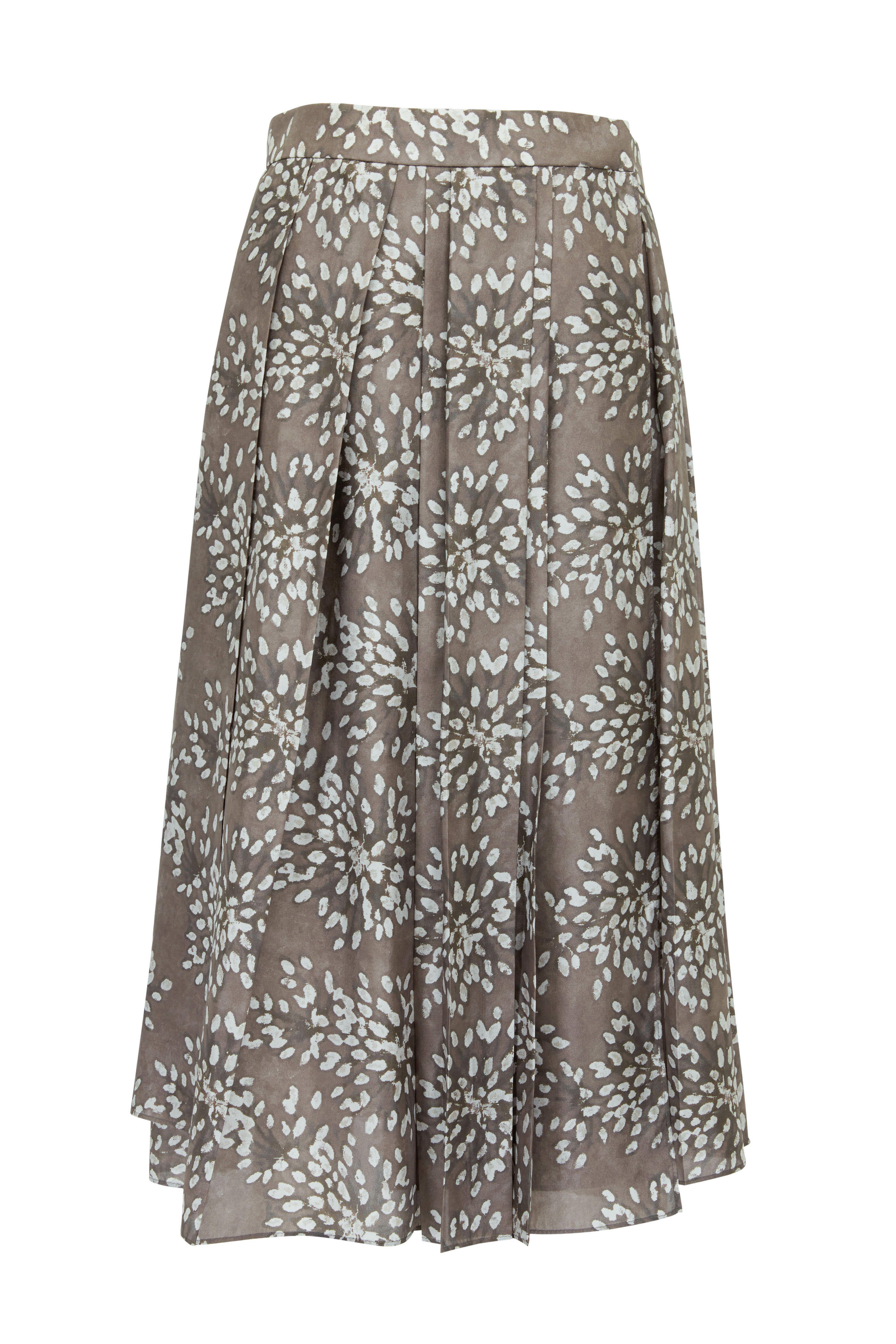 Brunello Cucinelli - Cafe Noir Silk Floral Midi Skirt