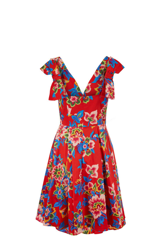 Carolina Herrera - Chili Red Floral Cotton Back-Bow Sleeveless Dress