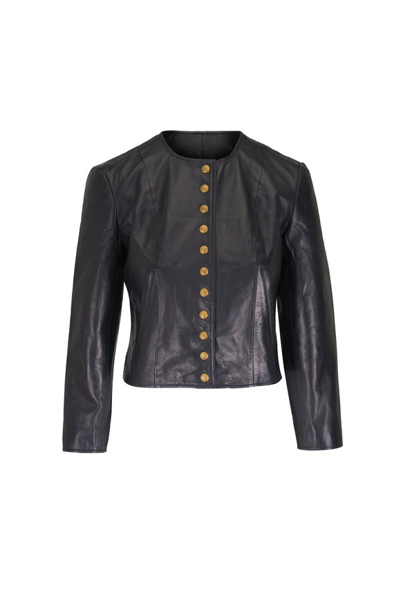 R13 Black Leather Snap Front Jacket - view 1