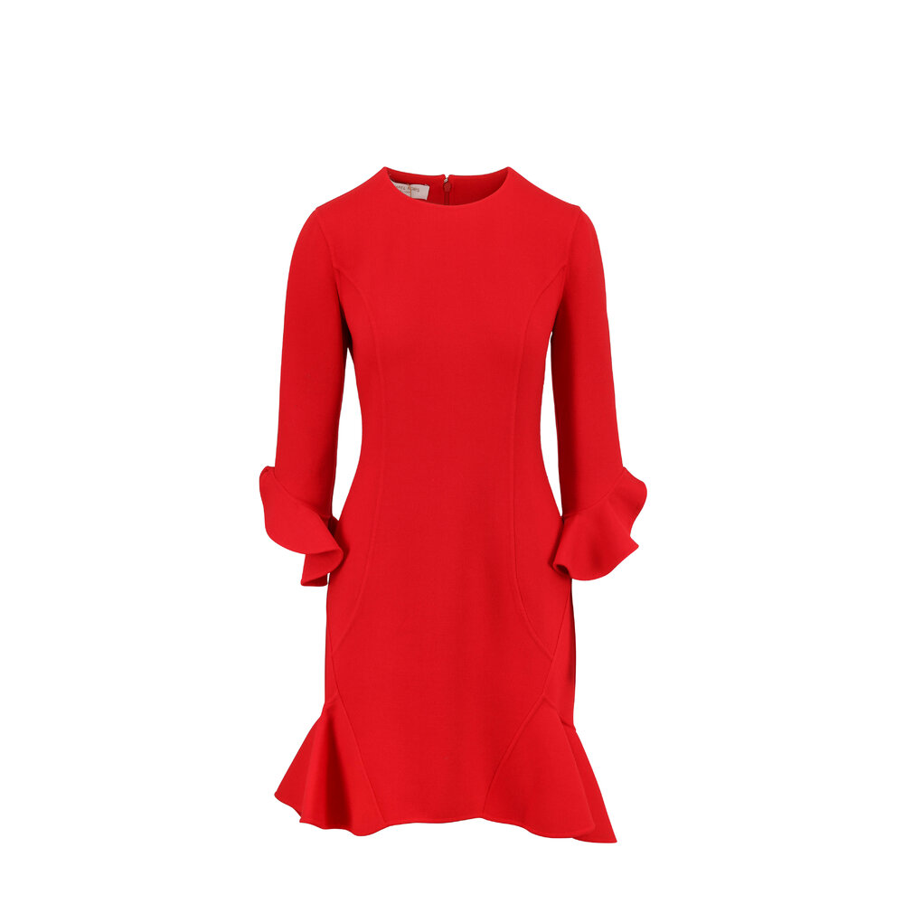 Michael Kors Collection Crimson Double-Faced Bouclé Flounce Hem