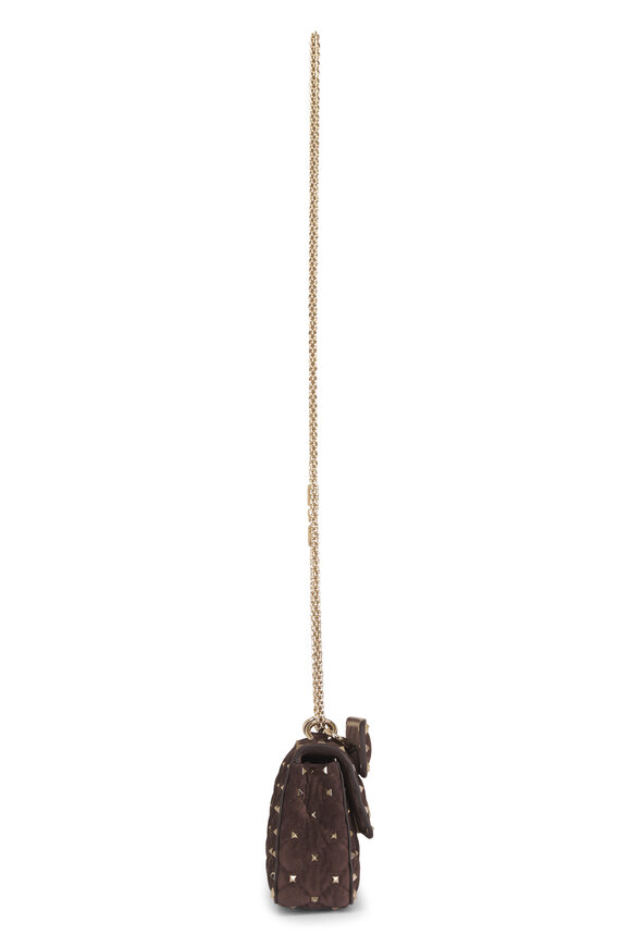 Valentino Garavani Small Rockstud Brown Suede Chain Bag - view 5