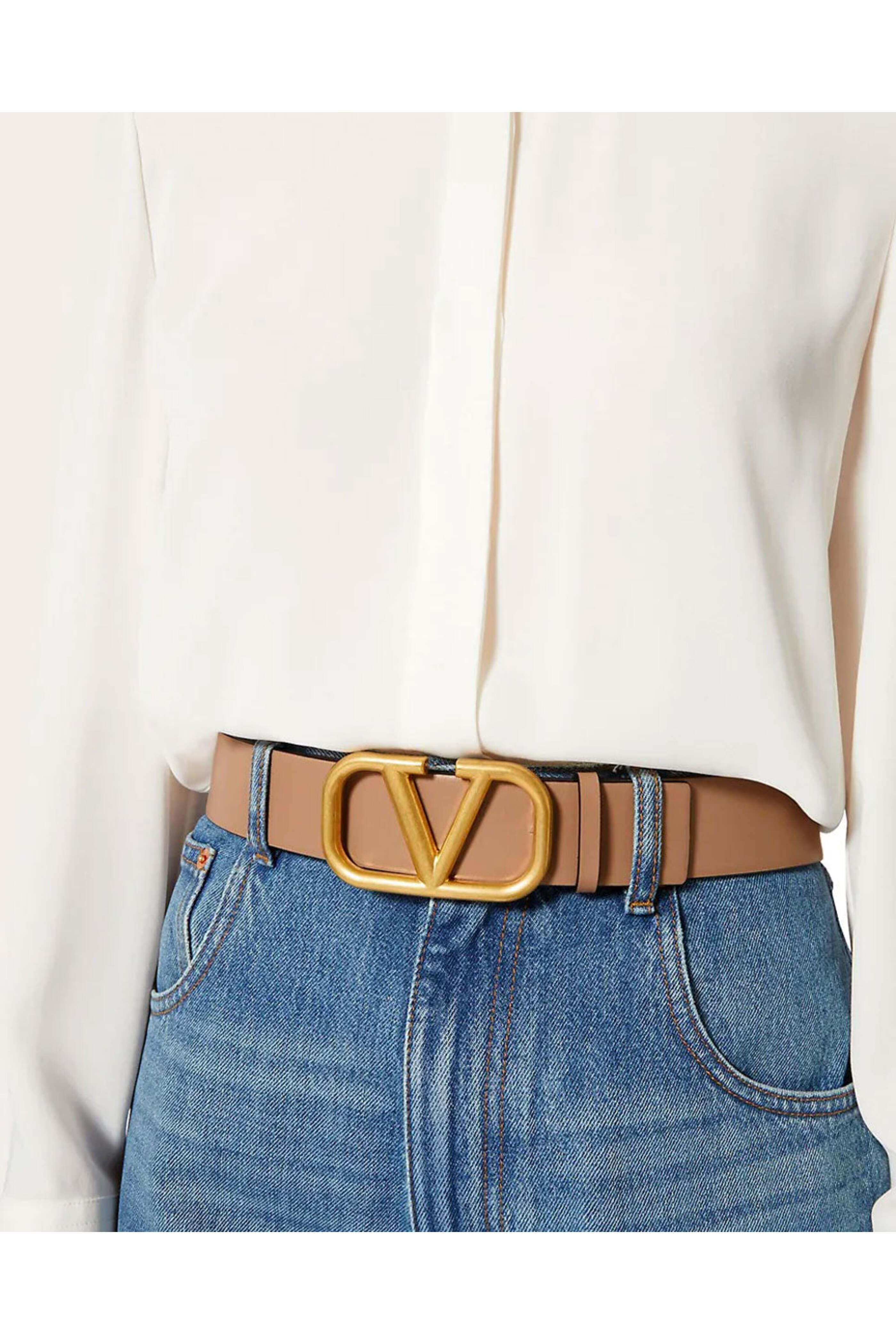Valentino Garavani - V-Logo Reversible Belt in Smokey Beige and Black