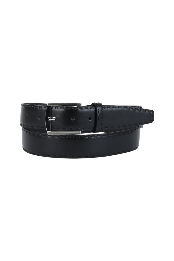 Kiton - Black Leather Belt 