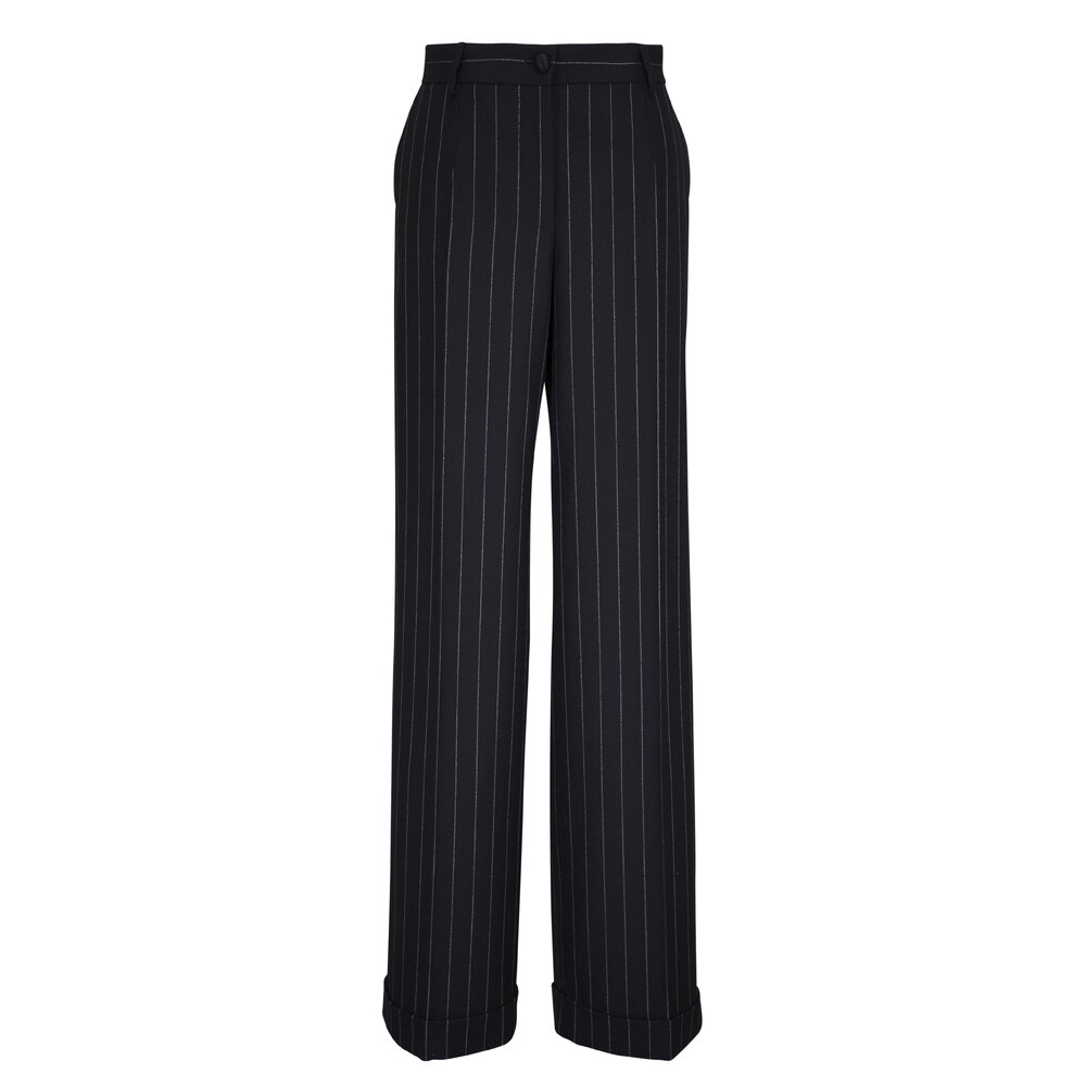 ボトムスその他 Dolce&Gabbana Wide black pinstriped pants Dolce & Gabbana - Pinstripe Black Wool Straight Leg Pant