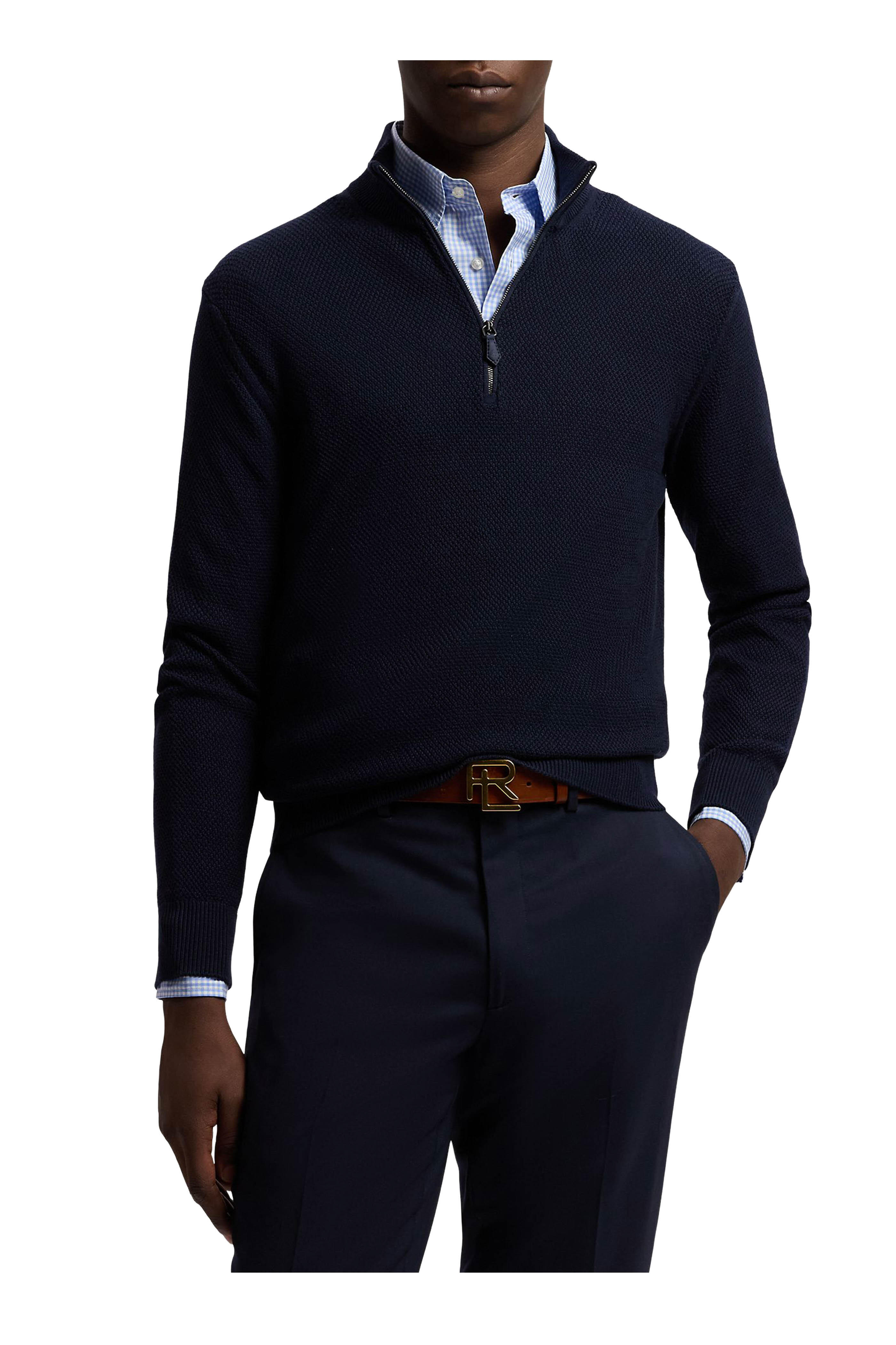 Ralph Lauren Purple Label - Blue Textured Silk & Cotton Quarter-Zip Pullover