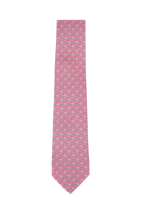 Ferragamo - Pink Elephant & Mouse Pattern Silk Necktie