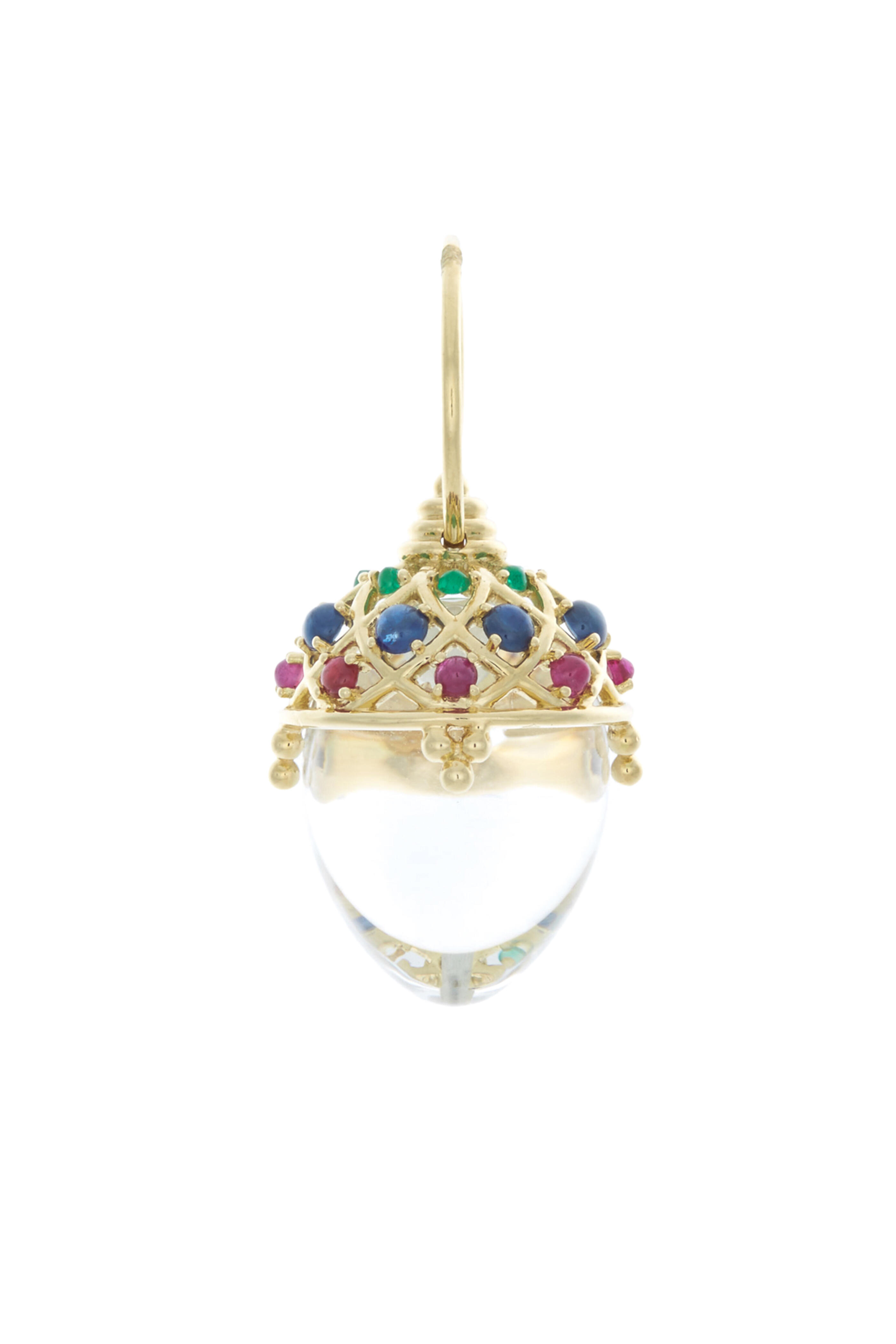 Temple St. Clair - 18K Gold Sapphire, Ruby & Emerald Acorn Amulet