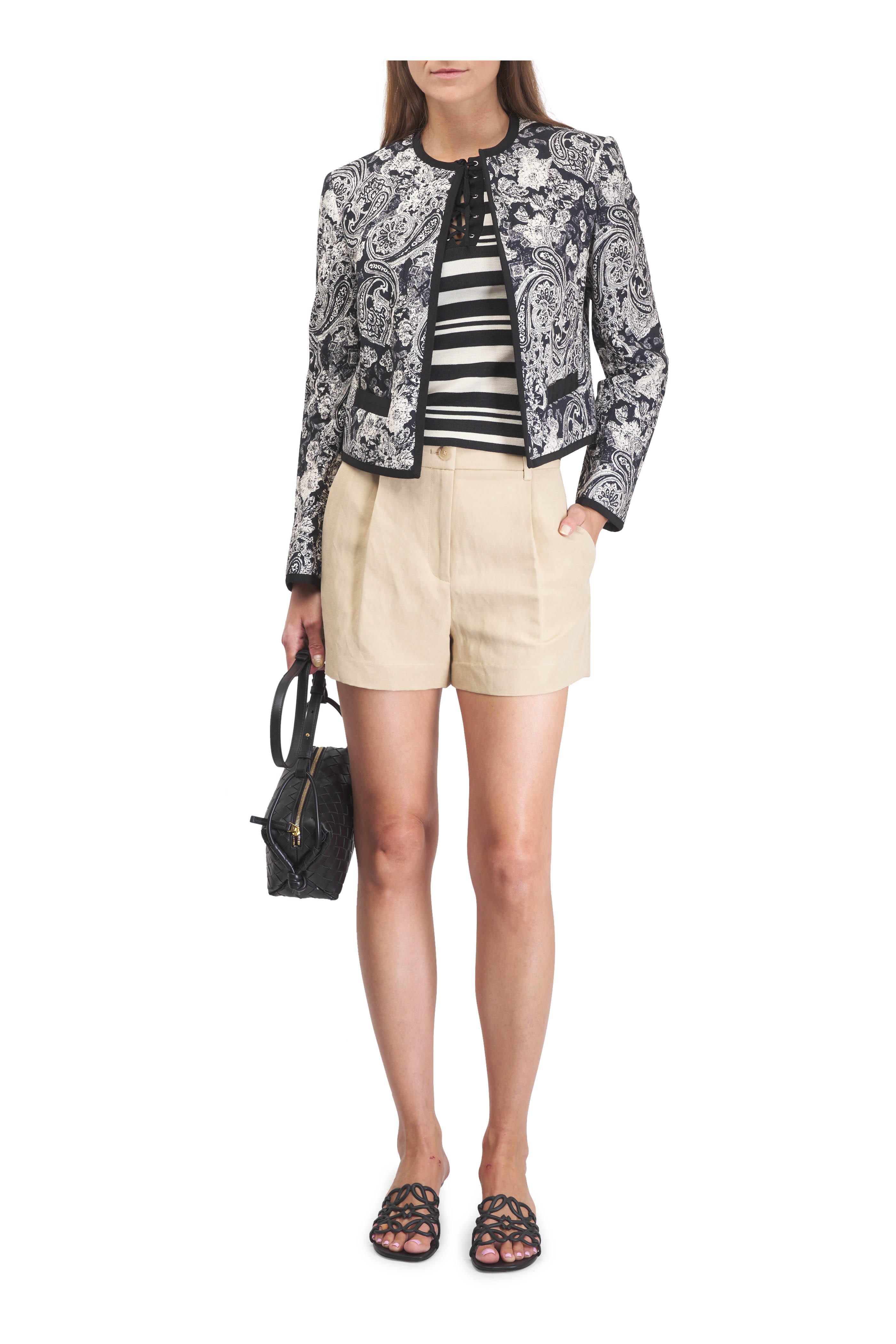 Nili Lotan - Beatrice Khaki Linen & Silk Shorts