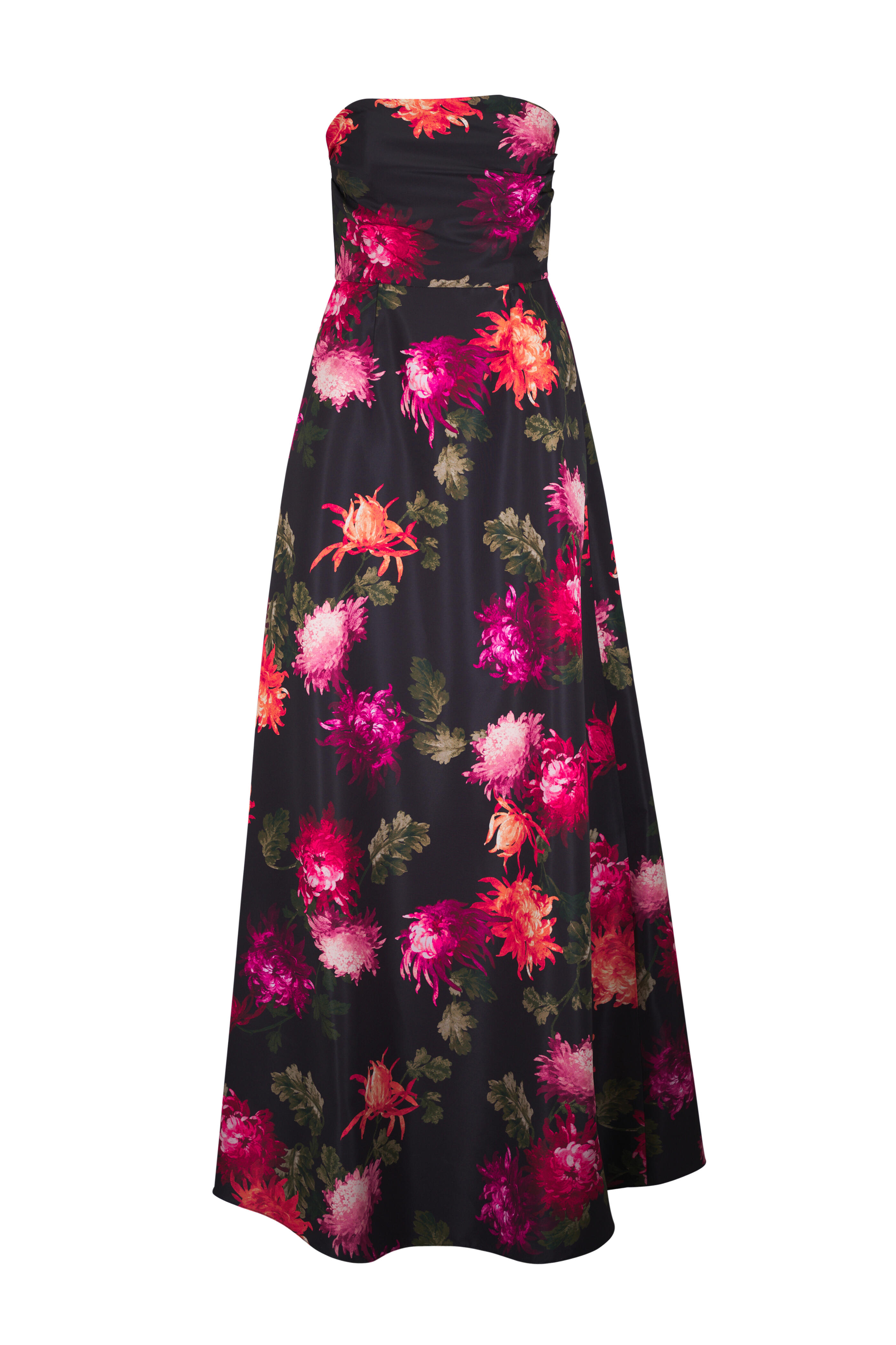 Carolina Herrera - Strapless A Line Black Multi Floral Gown