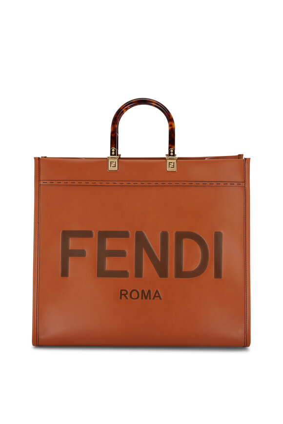 Fendi - Sunshine Cognac Leather Logo Shopper Tote 