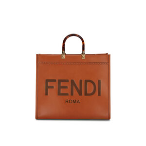 バッグ Sunshine Fendi - Sunshine Cognac Leather Logo Shopper Tote