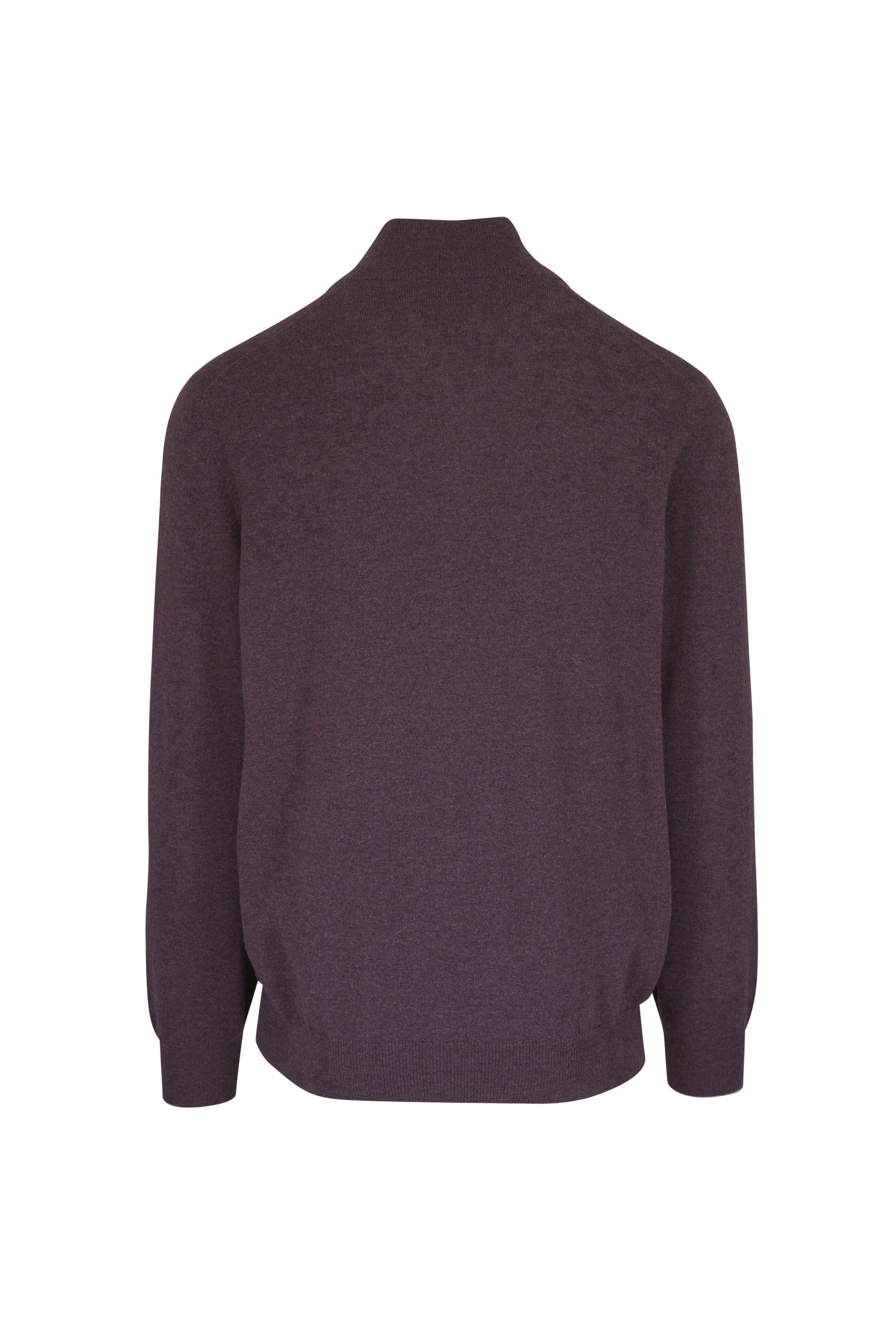 Brunello Cucinelli - Purple Cashmere Quarter Zip Sweater - view 2