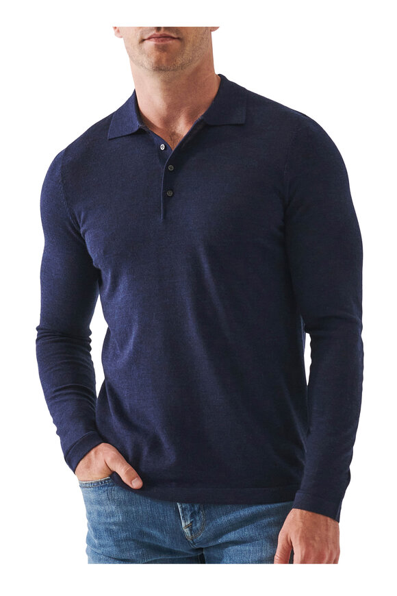 Patrick Assaraf - Navy Merino Wool Long Sleeve Polo