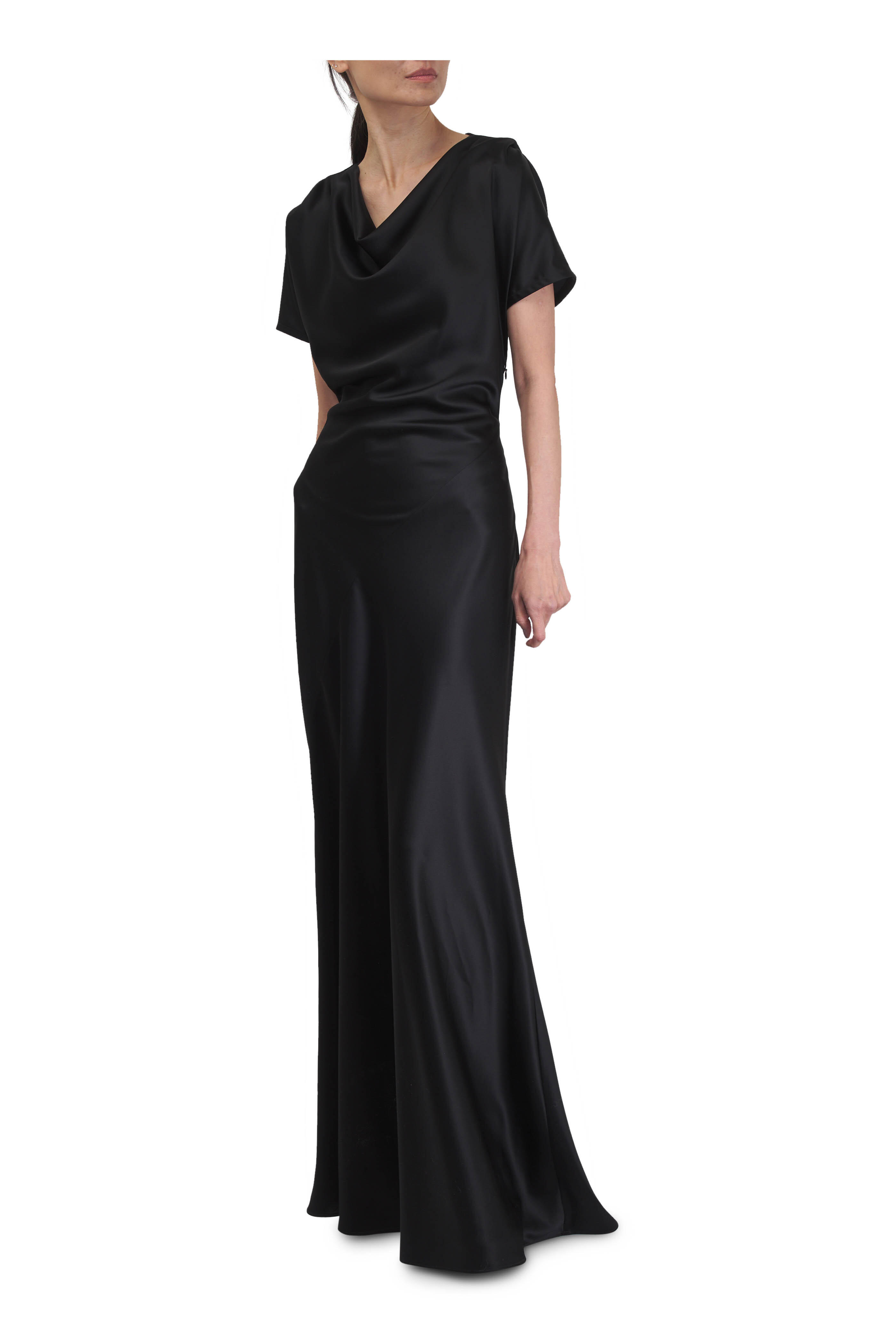 Kiton - Black Satin Short Sleeve Gown
