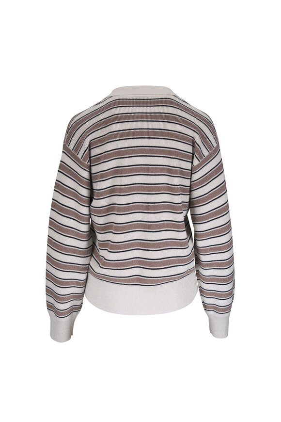 Brunello Cucinelli Ivory Multi Stripe Knit Polo Sweater - view 2