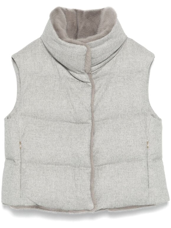 Herno - Pearl Gray Silk & Cashmere Quilted Vest