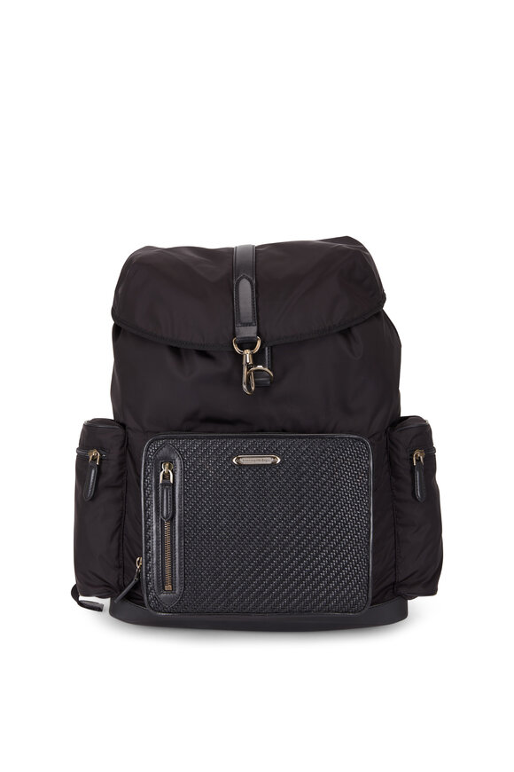 Zegna - Black Nylon & Pelle Tessuta Backpack 