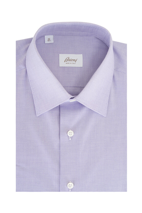 Brioni Lavender Textured Cotton Dress Shirt