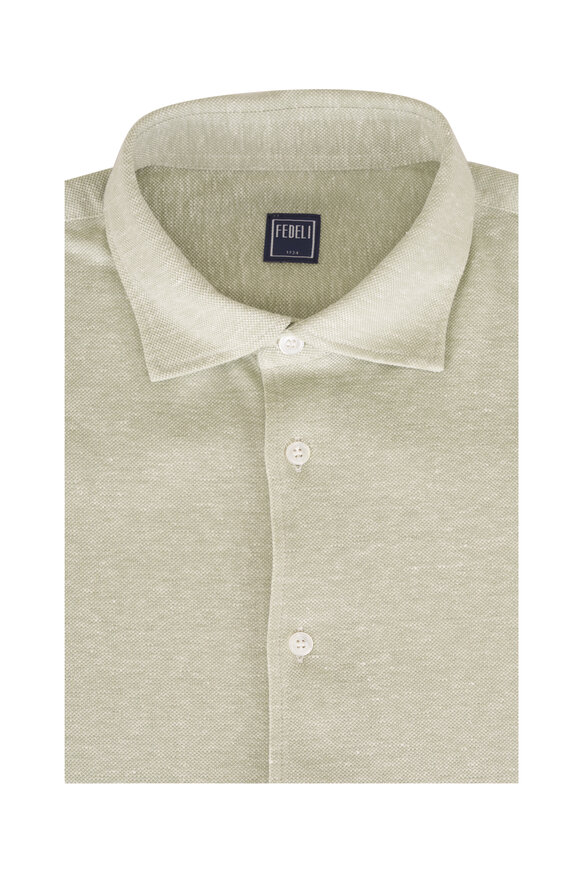 Fedeli Sage Linen & Cotton Pique Sport Shirt
