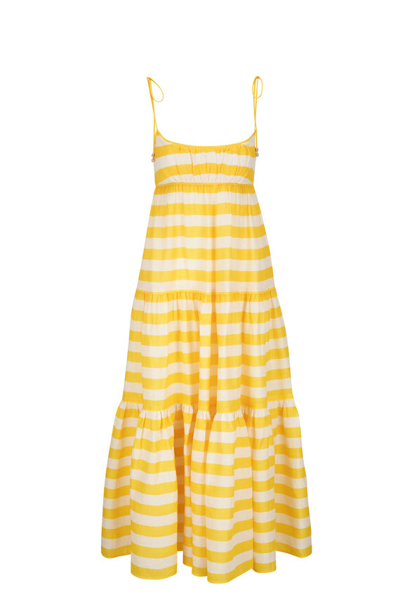 Zimmermann - Alight Yellow & Cream Striped Tie Shoulder Dress
