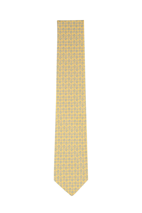 Ferragamo Yellow Gancini Print Silk Necktie