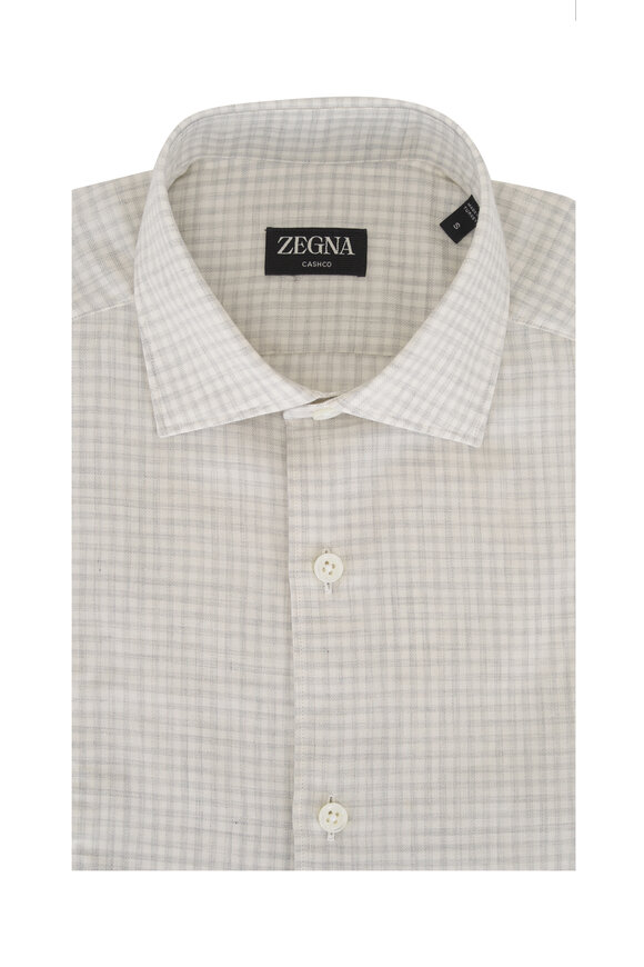 Zegna Beige Check Cotton & Cashmere Sport Shirt