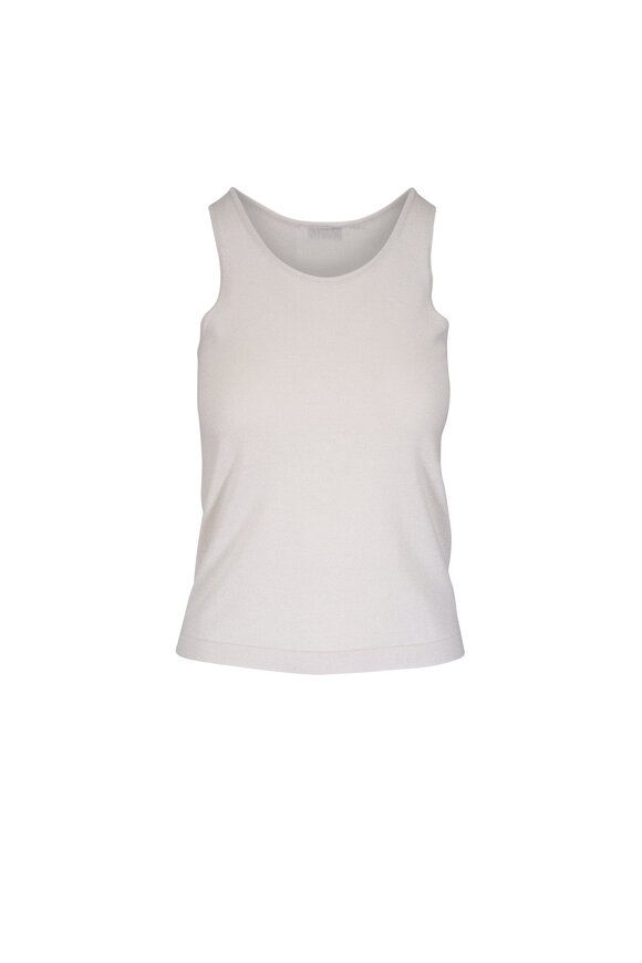 Brunello Cucinelli Warm White Lurex Scoop Neck Knit Tank