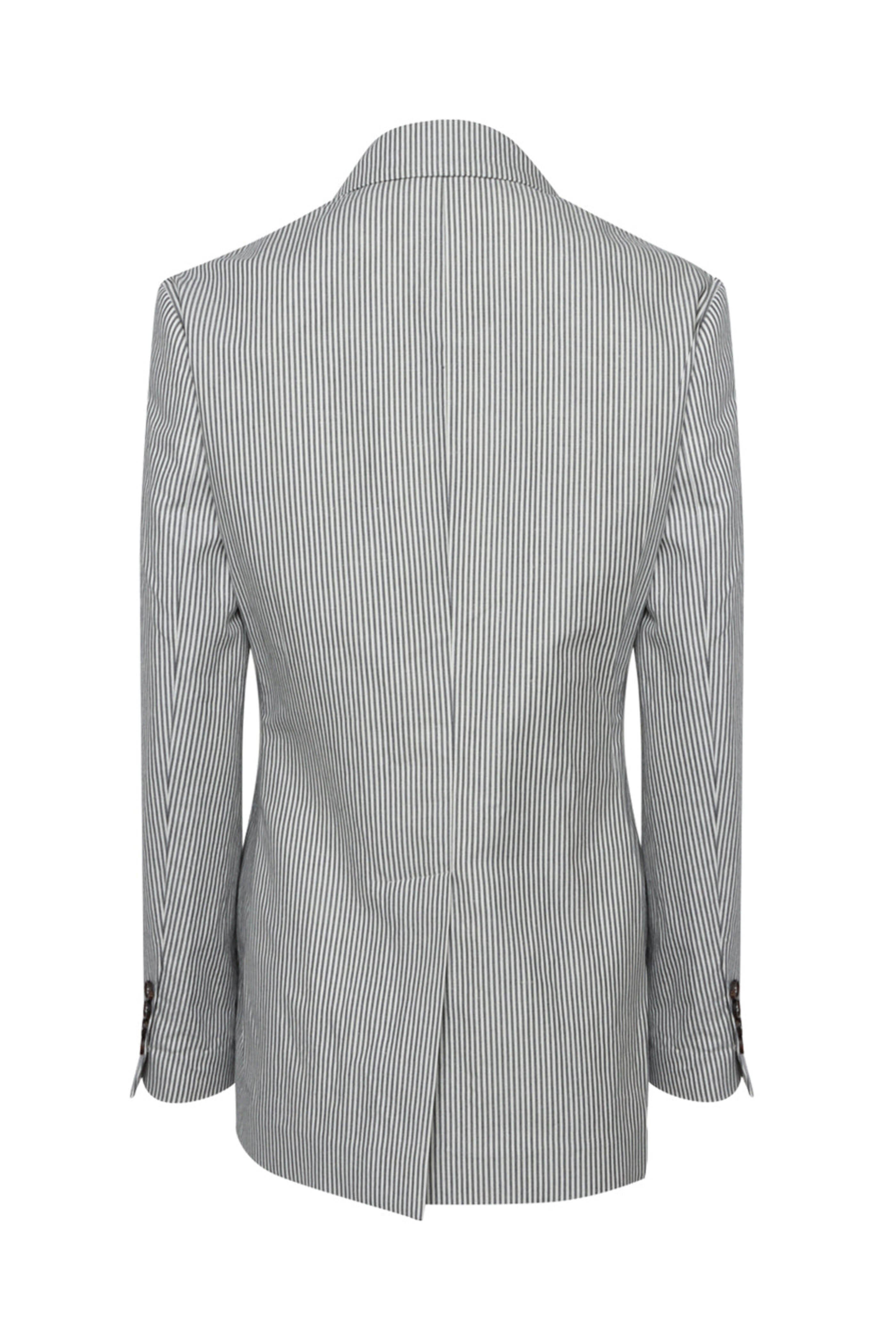 Brunello Cucinelli - Blue and White Pinstripe Double Breasted Blazer