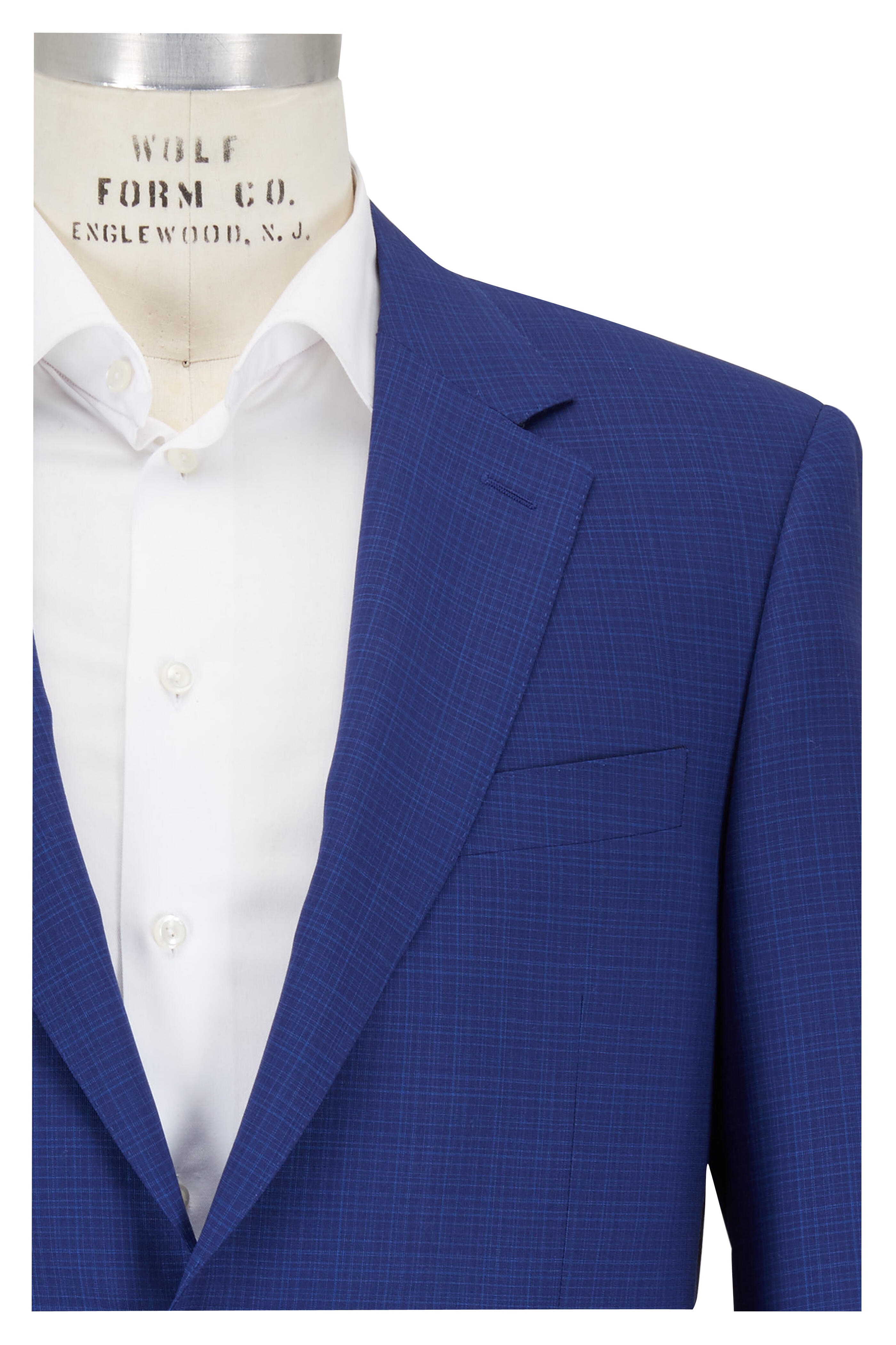 Canali Blue Micro Plaid Wool Suit Mitchell Stores 3029