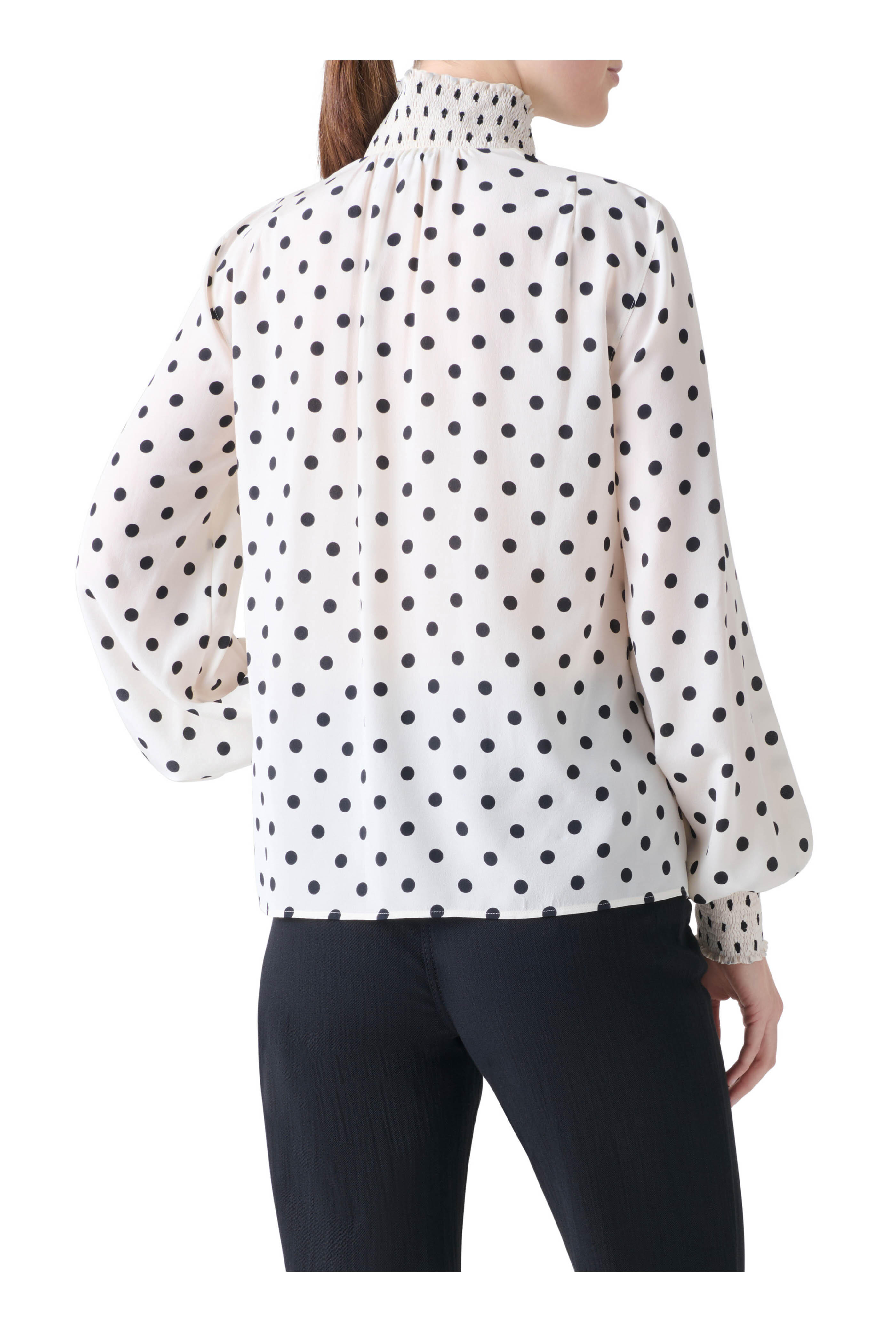 Akris Punto - Black & White Polka Dot Print Boho Blouse