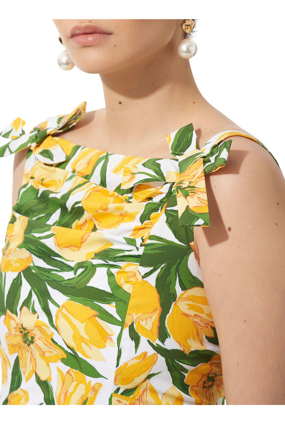 Carolina Herrera - Floral Multicolor Thin Strap Bow Midi Dress 