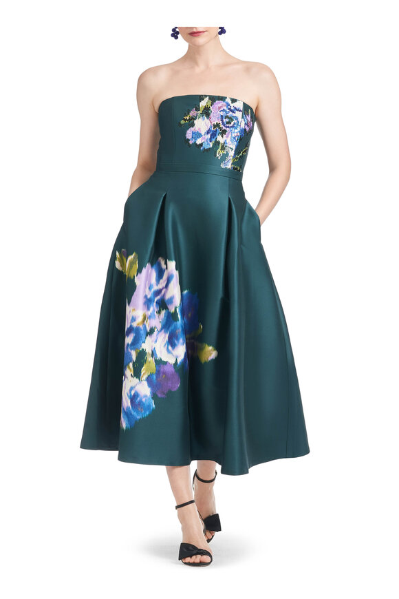 Sachin + Babi - Shay Forest Green Floral Print Strapless Dress