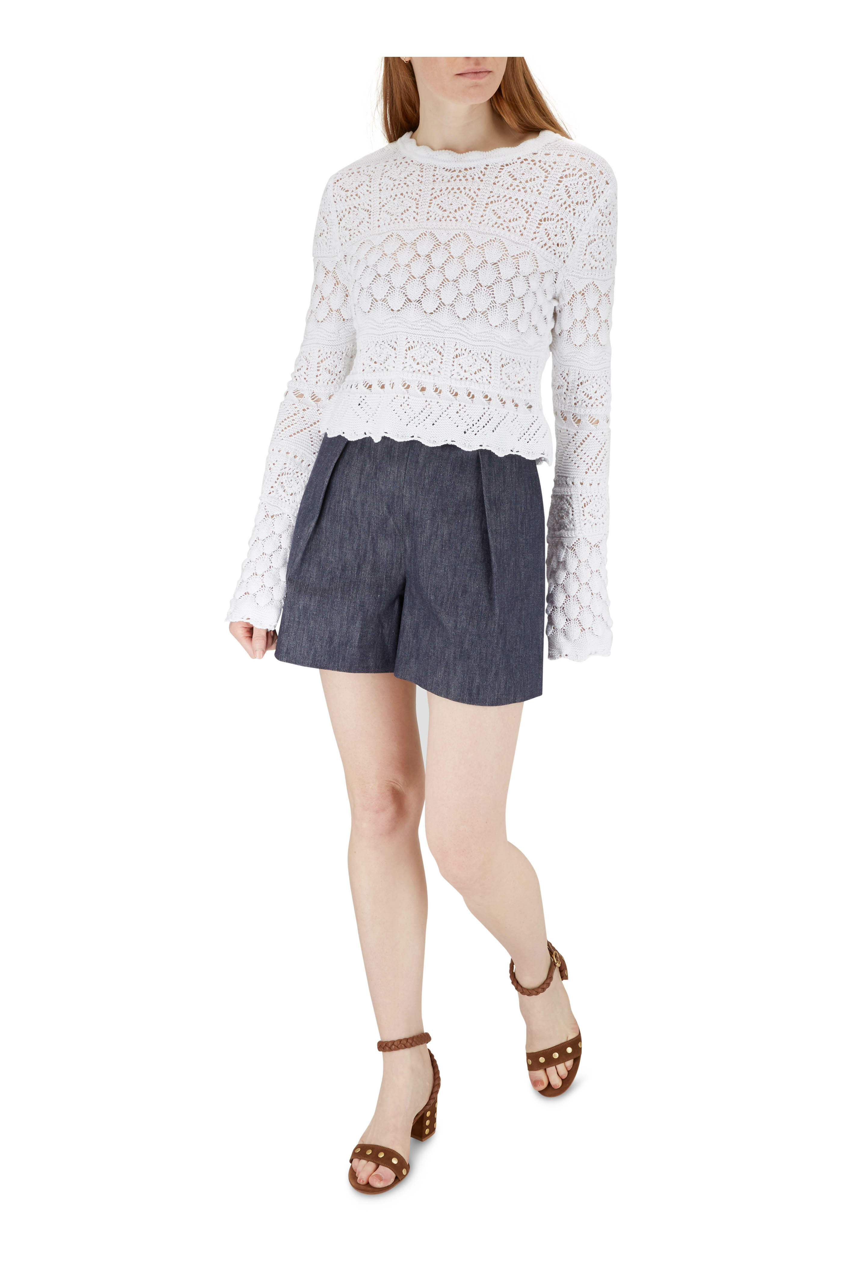 Carolina Herrera - Dark Navy Wide Leg High-Rise Chambray Short