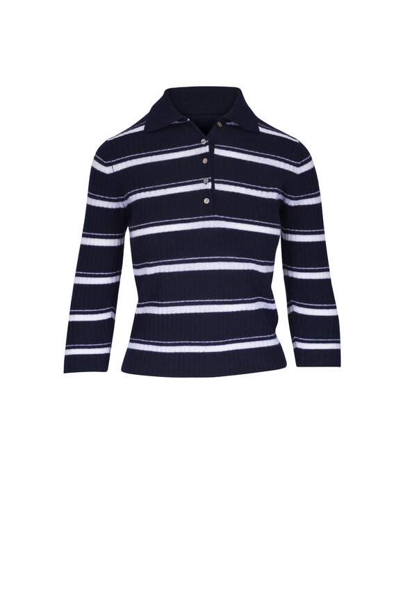 Vince Coastal Blue & Off White Stripe Polo