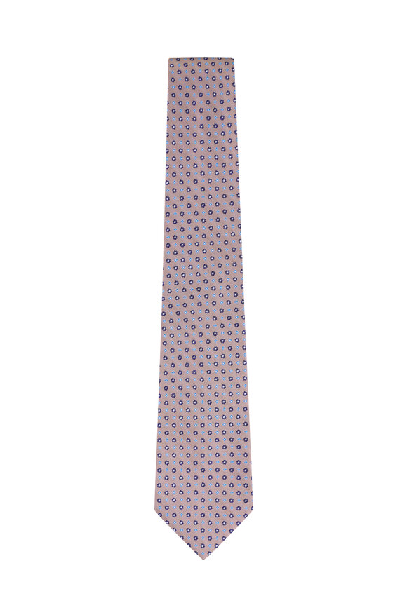 Kiton Taupe Flower Print SIlk Necktie - view 1