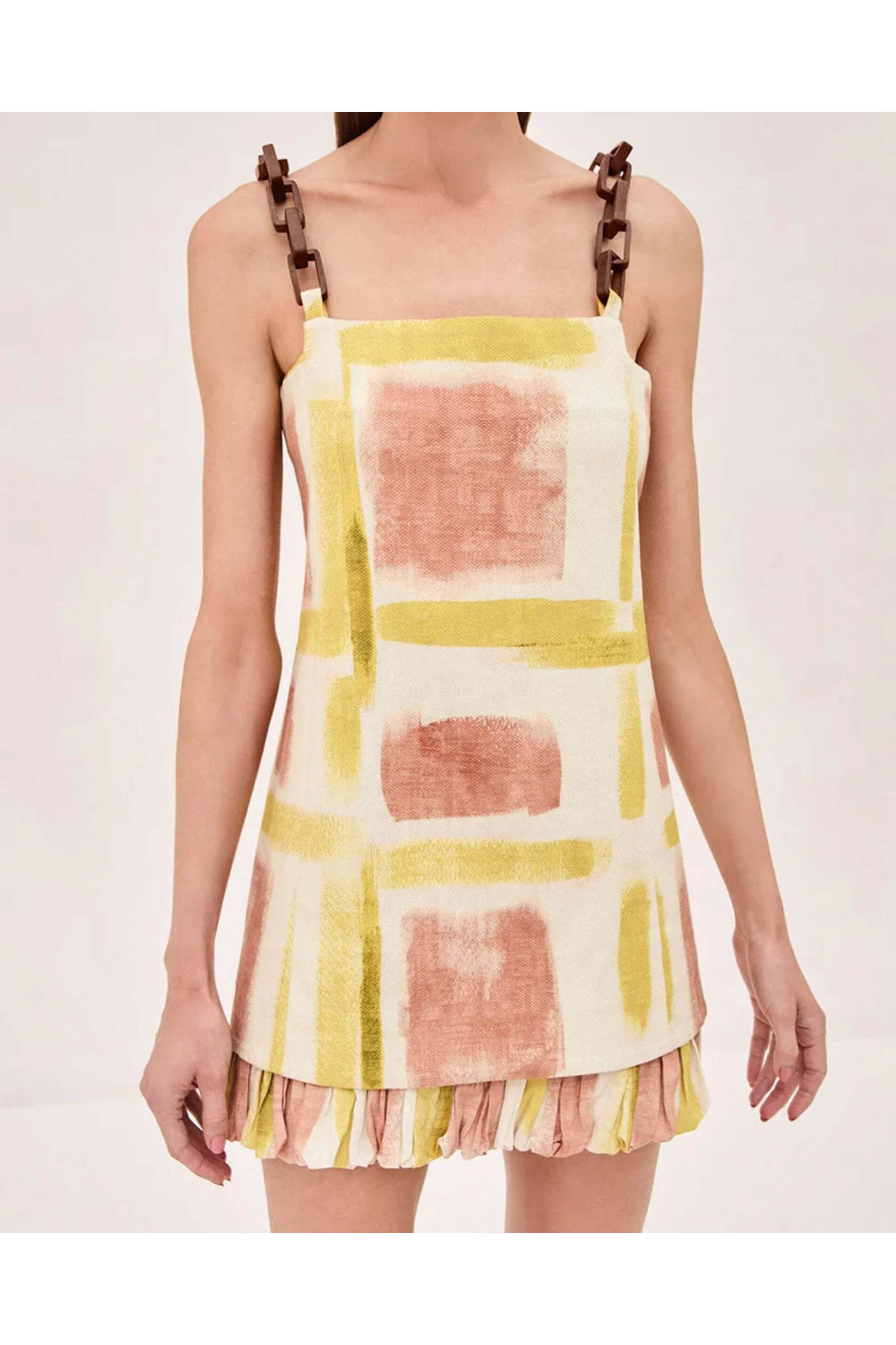 Alexis - Yellow Brushstroke Beleza Short Dress