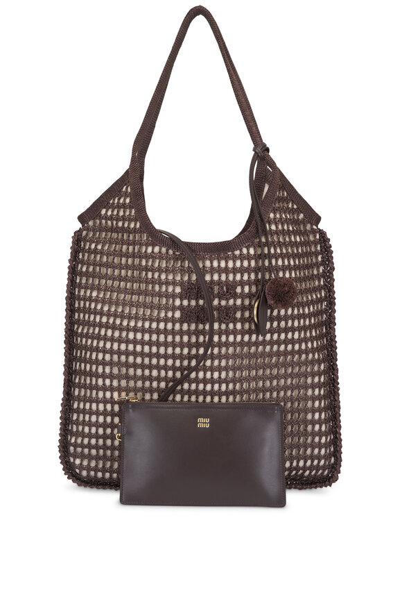 Miu Miu Cocoa Crochet Mesh Shopping Tote - view 4