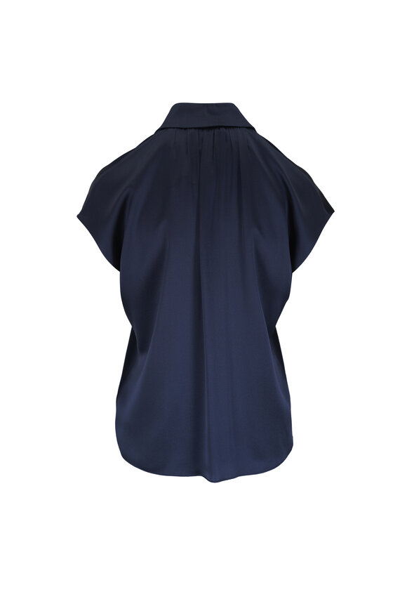 Vince Blue Silk Cap Sleeve Button Down Blouse - view 2