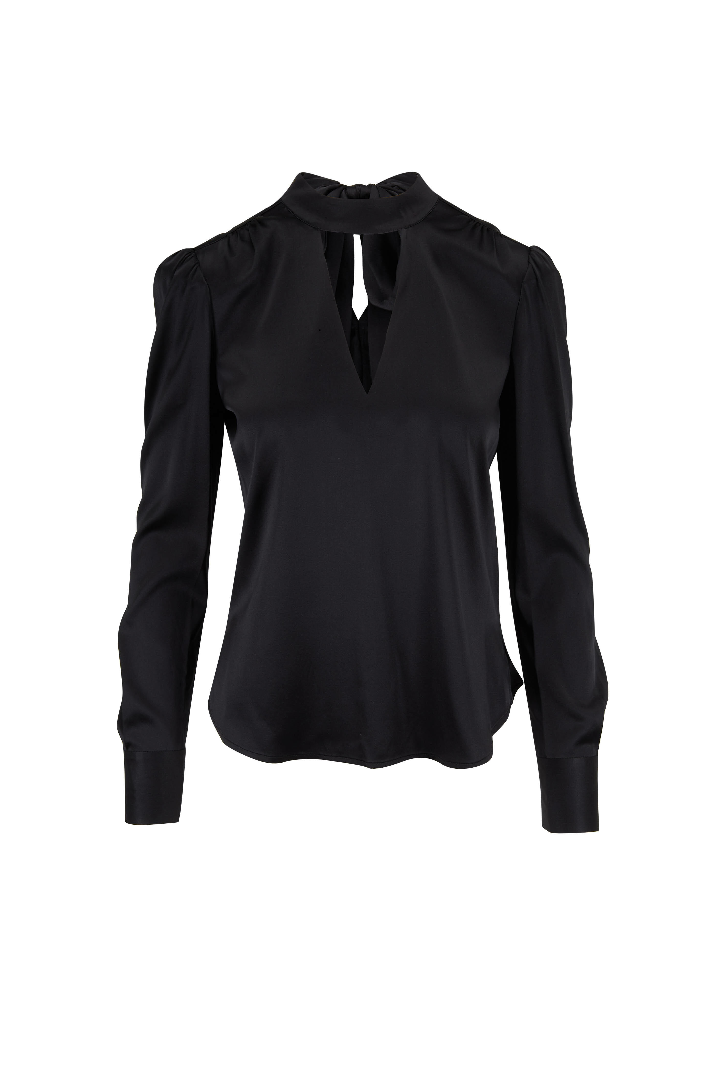 Veronica Beard - Wade Black Stretch Silk V-Neck Top