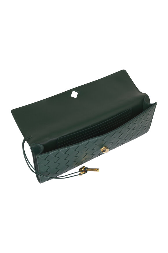 Bottega Veneta Andiamo Emerald Green Intrecciato Leather Clutch - view 6