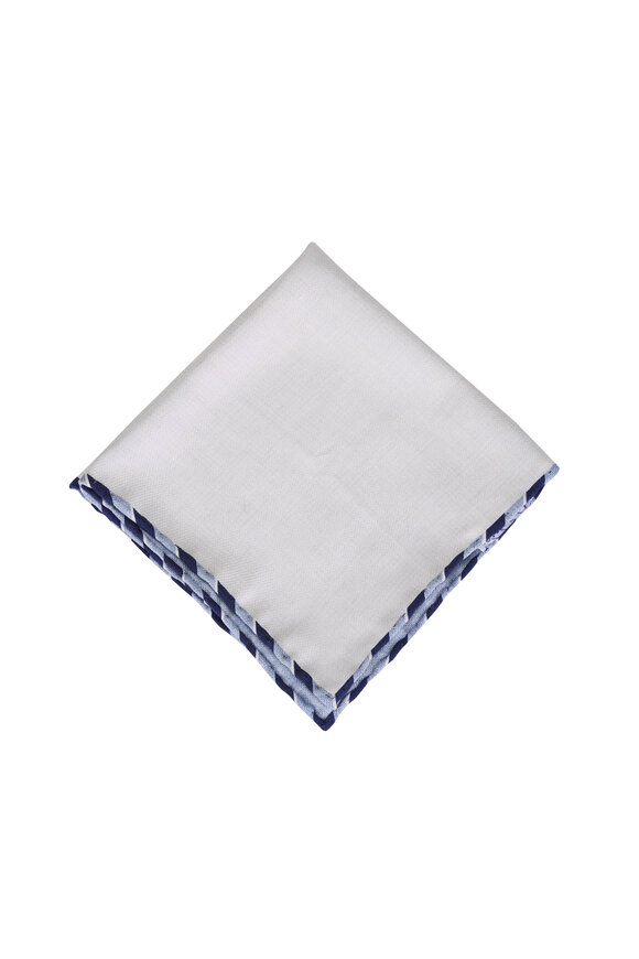 Brunello Cucinelli Light Blue & White Stripe Trim Silk Pocket Square - view 1