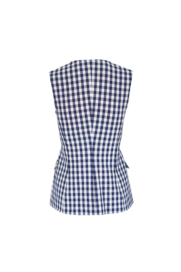 Veronica Beard Lois Navy & Dove White Seersucker Gingham Vest - view 3