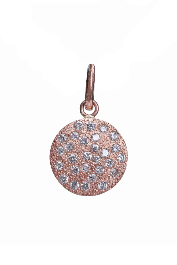 .925Suneera Rose Gold Pavé Diamond Disc Pendant
