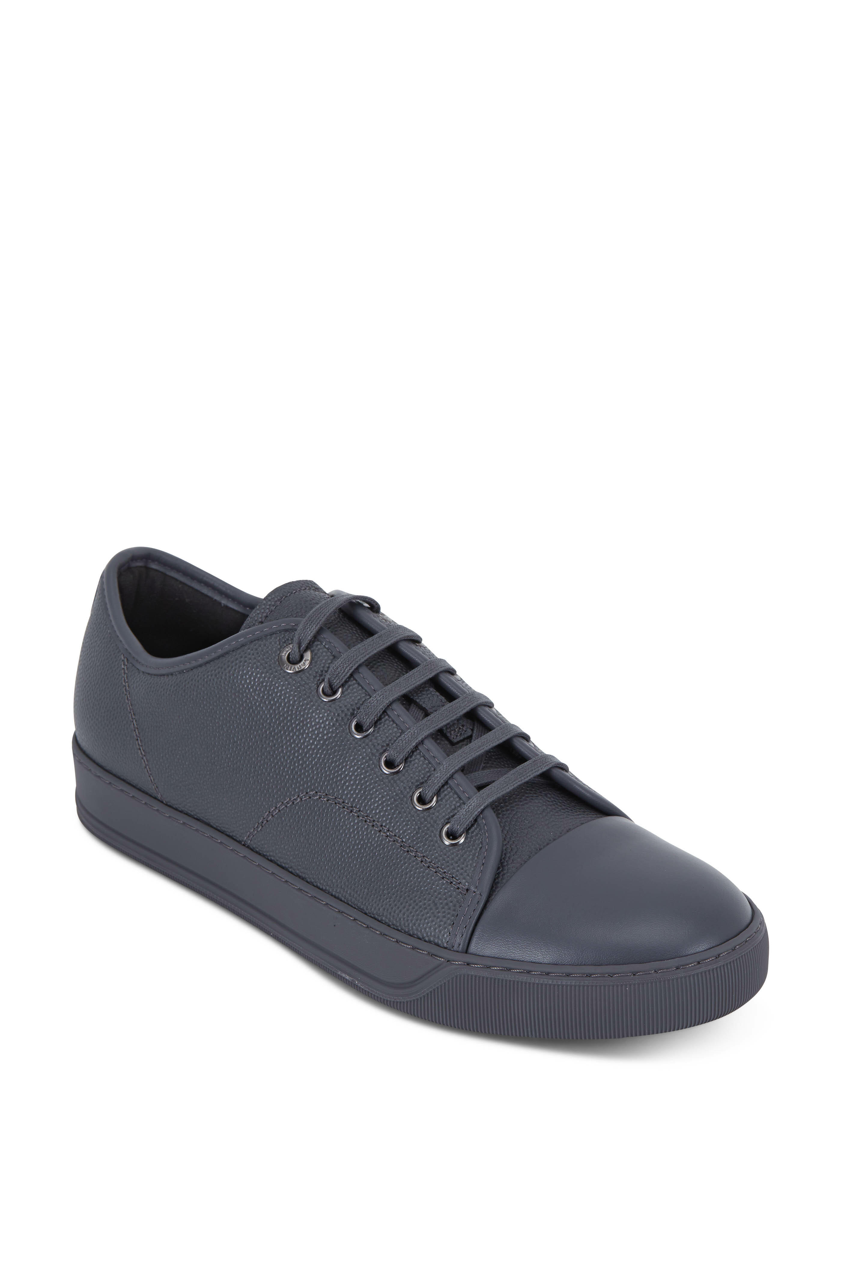 Lanvin - Dark Gray Grained Leather Cap-Toe Sneaker