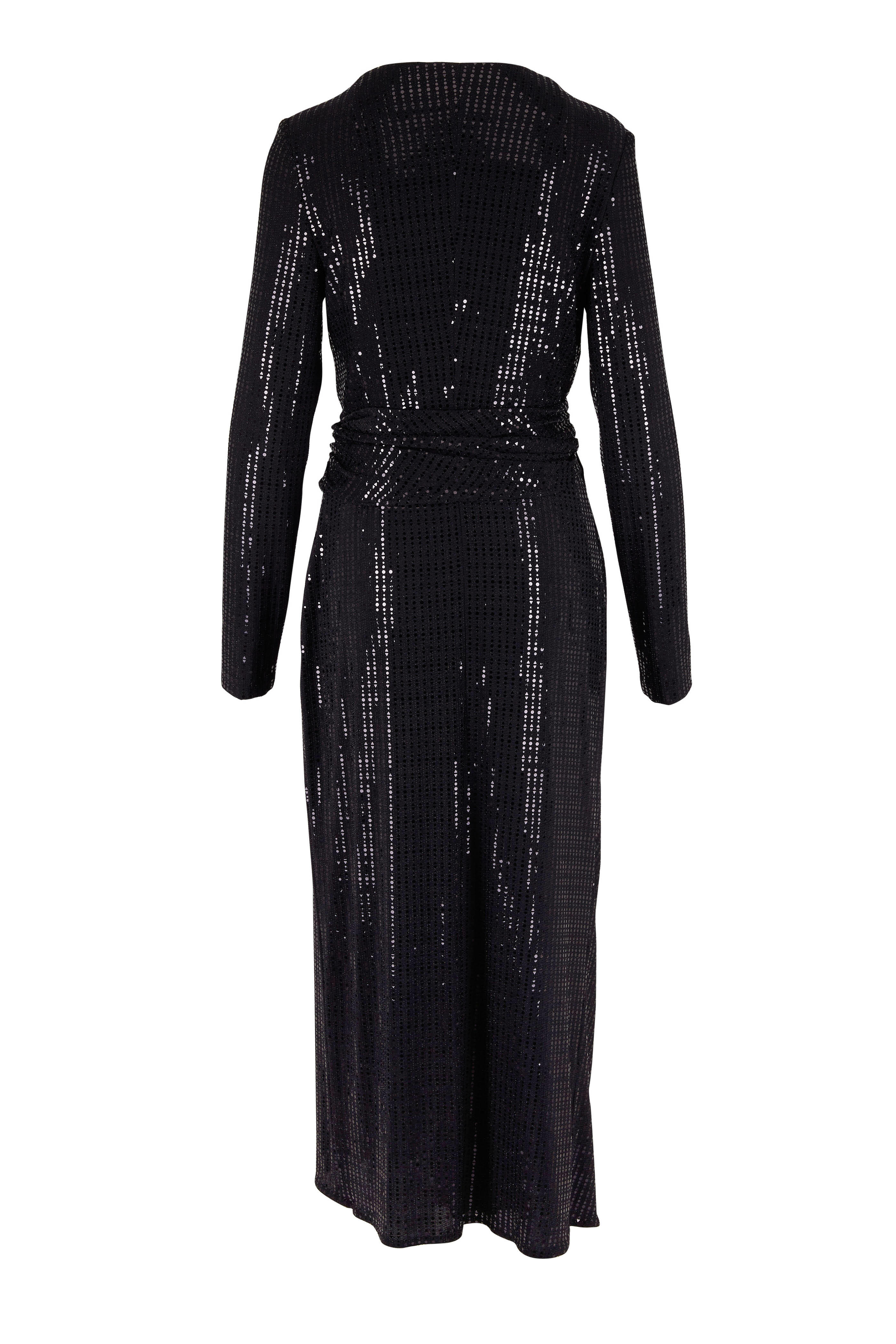 Talbot Runhof - Botin4 Black Sequin Long Sleeve Wrap Dress