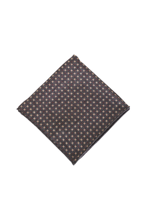 Brunello Cucinelli - Gray Circle Print Silk Pocket Square