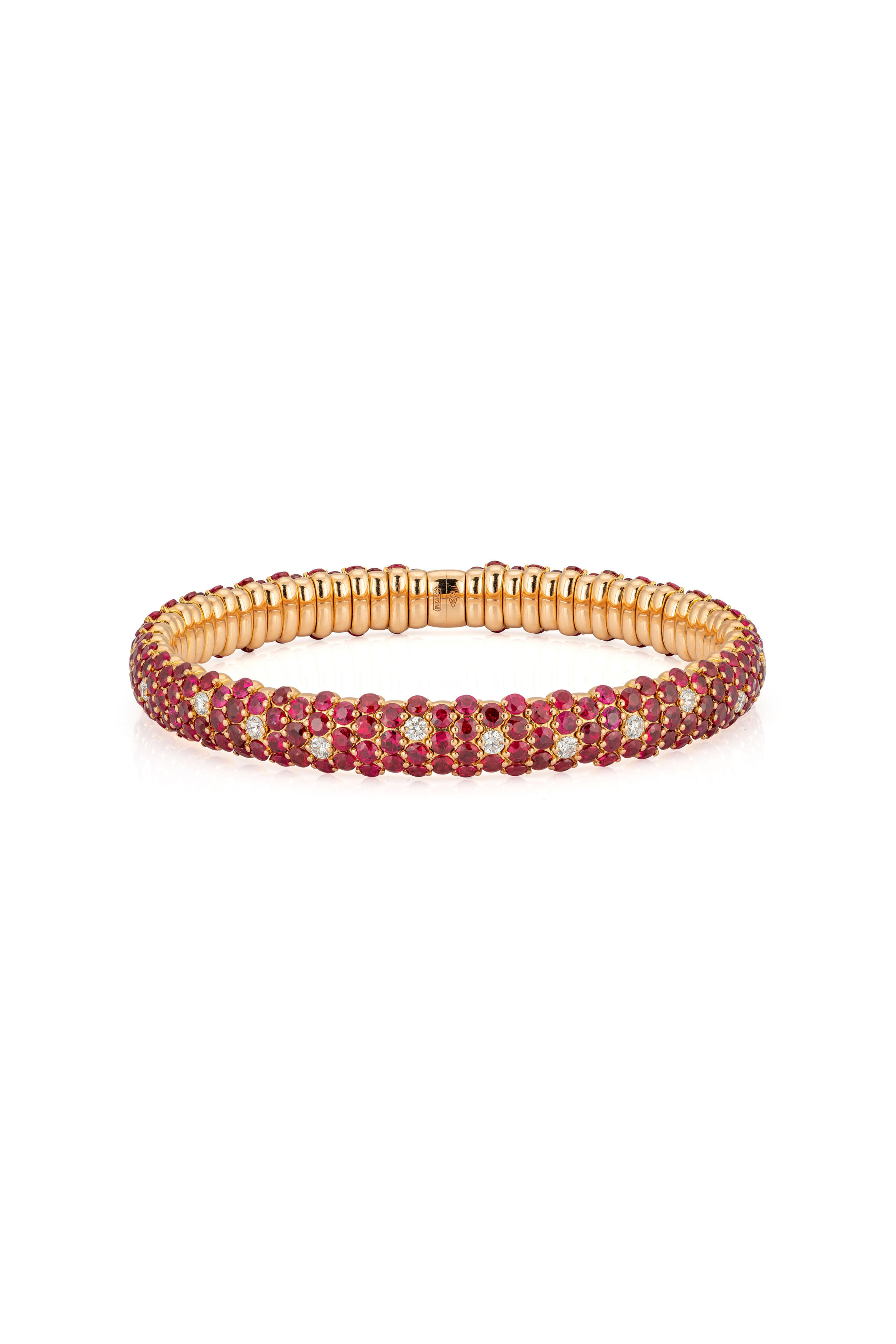 ZYDO - 18k Yellow Gold Diamond & Ruby Stretch Bracelet - view 2