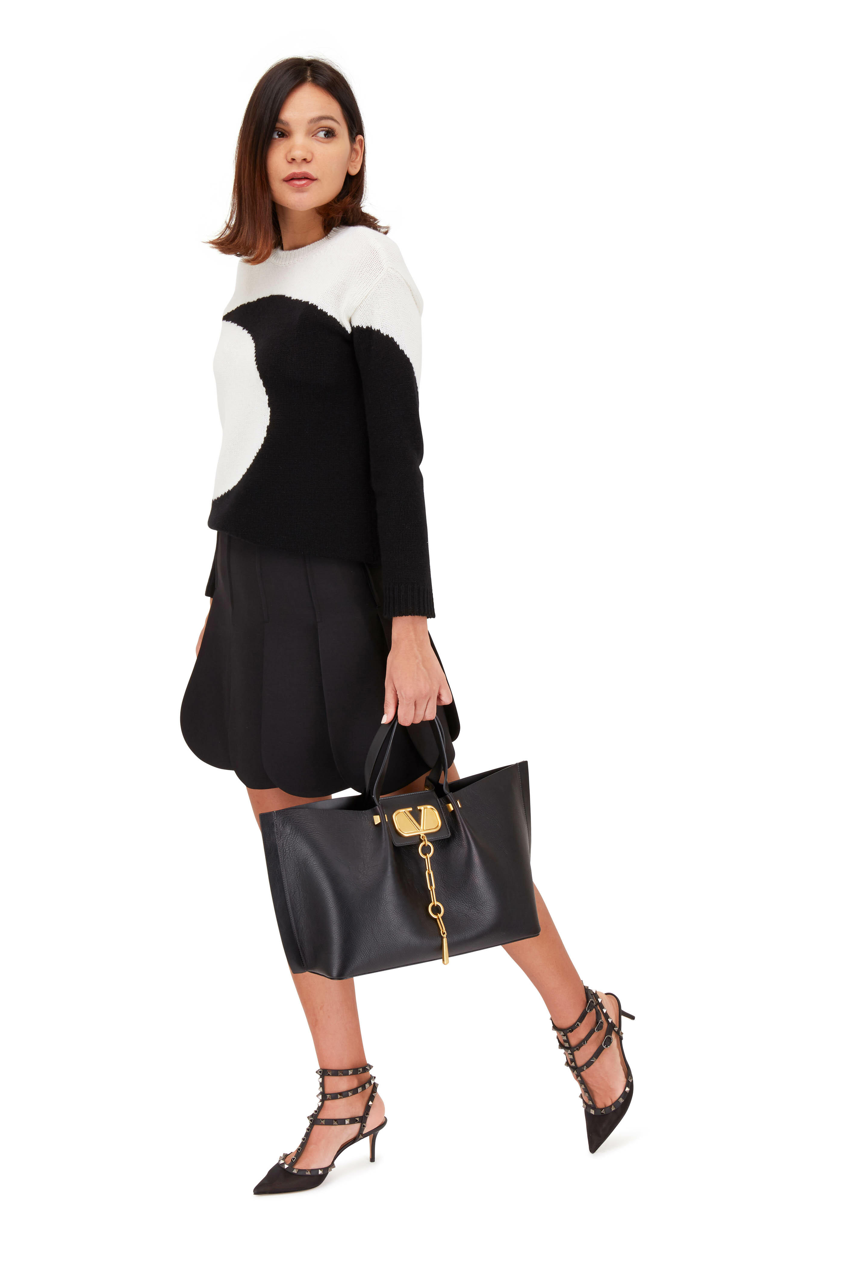Valentino - Black Wool & Silk Petal Hem Skirt