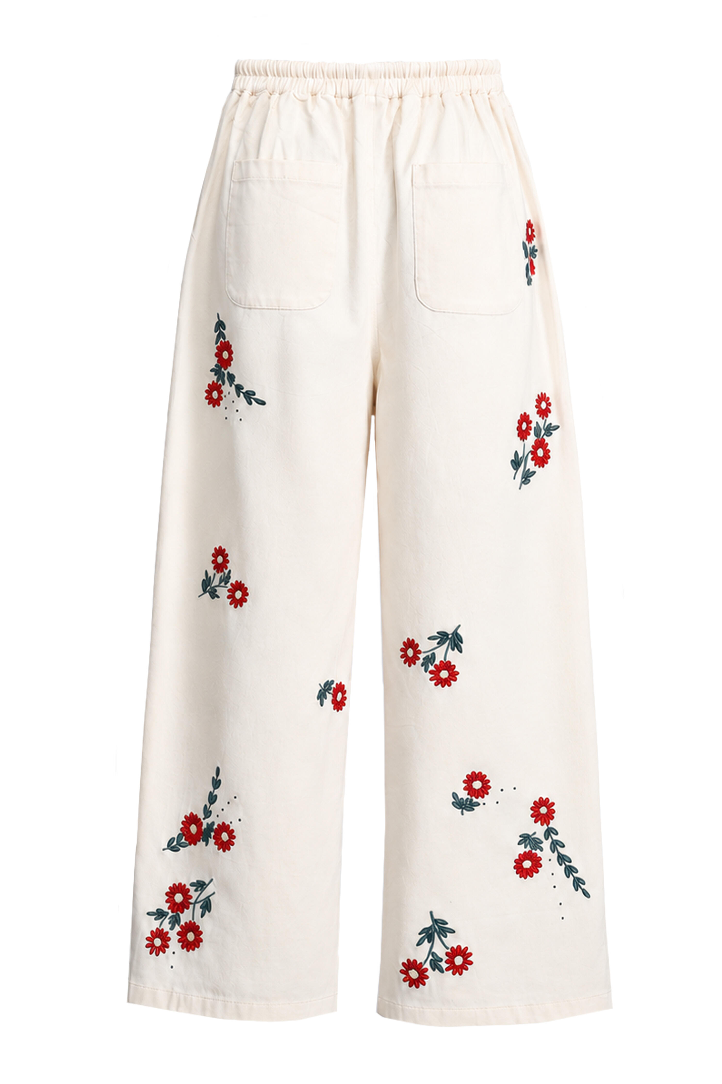 The Great - The Natural Field Floral Embroidered Easy Pant